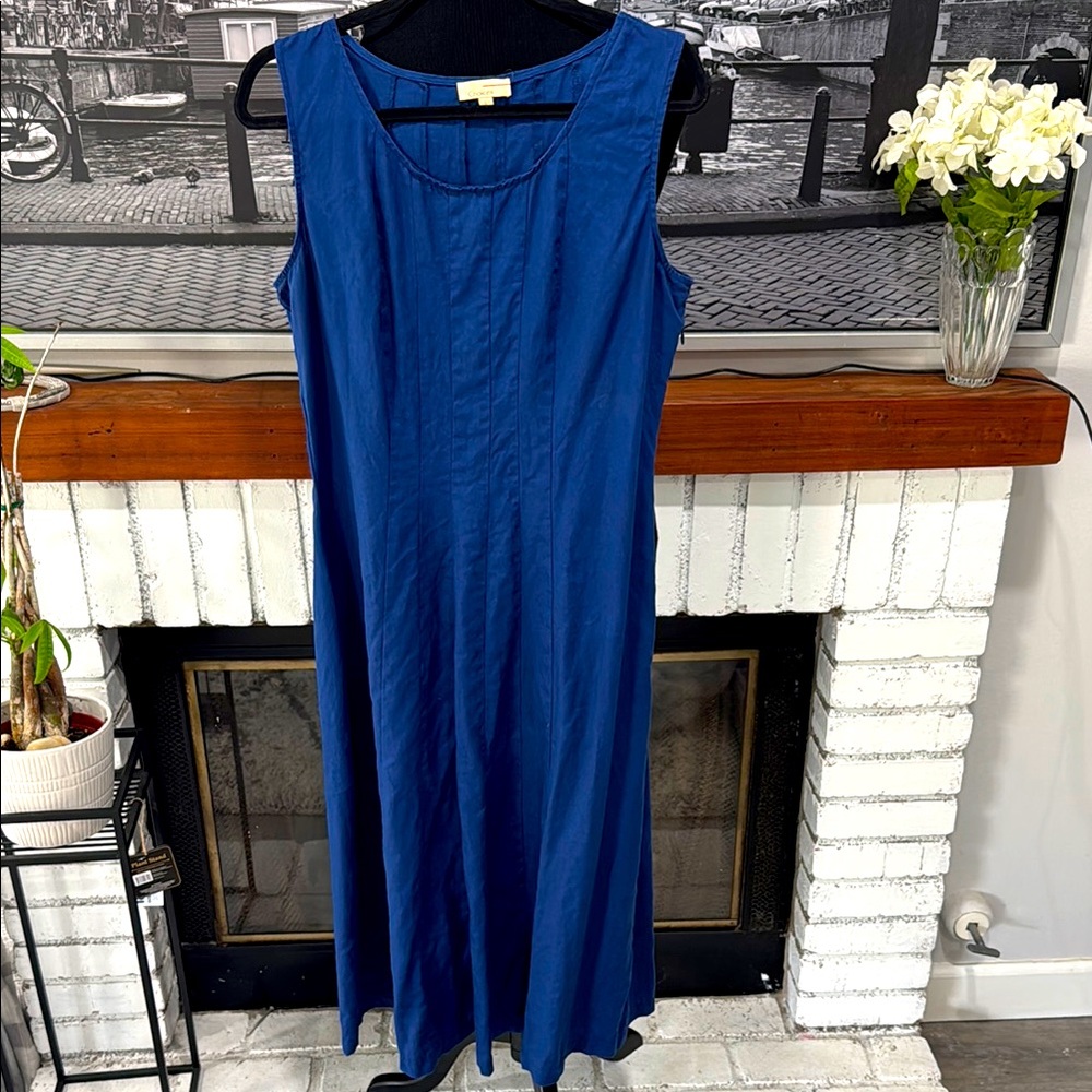 Choices Women’s Dress Large Blue Navy 100%Linen Maxi Long Sleeveless